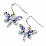 Sterling Silver And 14k Amethyst And Iolite And Diamond Dragonfly Earrings