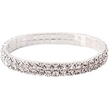 Double Tier Swarovski Element Stretch Crystal Bracelet in Silver Tone