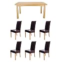 Contour Oak Dining Table + 6 Marlow Curve Dark Brown Leather Dining Chairs