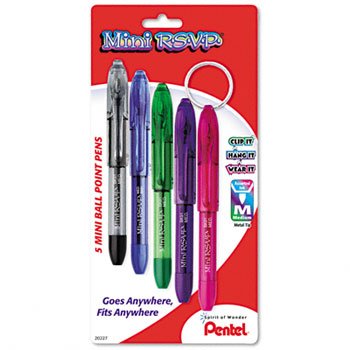 Pentel Mini R.S.V.P. Ballpoint Pen, Medium line, Assorted Ink Colors, 5 Pack  (BK91MNBP5M)