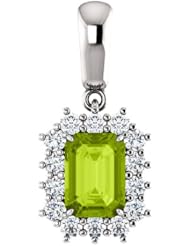 Platinum 7.00x5.00mm Emerald Cut Peridot and Diamond Pendant -- LIFETIME WARRANTY