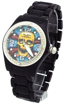 Biker Skulls Men's Gun Color Bling Bling Skull Cross Bones Watch Model PJ-1003