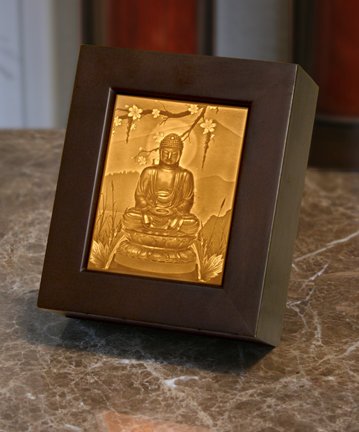 Buddha Lithophane Shadow Box Cherry Finish Wood