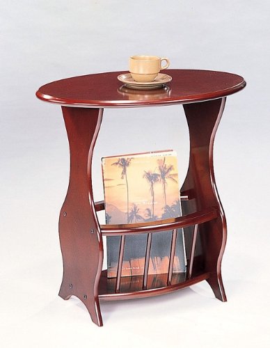 Cherry Finish Wood Oval Side Table With Magazine Rack Underneath