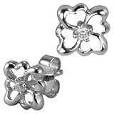 Four Leaf Clover Diamond Cubic Zirconia Lucky Charm Platinum Overlay CAREFREE Sterling Silver Stud Earrings