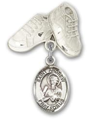 Sterling Silver Baby Badge with St. Andrew the Apostle Charm and Baby Boots Pin