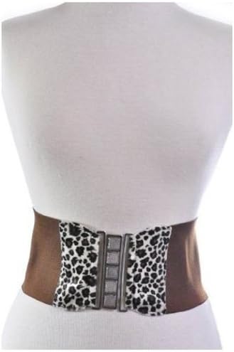 Fabulous Women Thick Wide Stretch Elastic Belt With Five Square Metal Buckle (Small, Leopard Brown)
