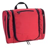 Kulturtasche zum Aufhängen mit 2 Fächern - Farbe rot - Maße: ca. 27 x 22,5 x 9 cm