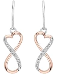 Diamond Infinity Dangle Heart Earrings in 10K Two Tone Gold (0.07 cttw)