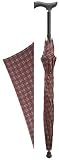 Walking Cane  Step-Brella  Adjustable cane umbrella. With Burgundy & Black pattern.