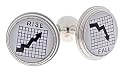 Silver plated cufflinks with financial or stock market "rise" and "fall" images with presentation box. Made in the U.S.A