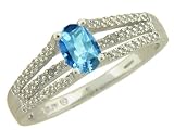 10k White Gold Oval Cut Blue Topaz and Diamond Bridge Ring