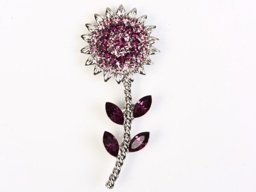 Amethyst Purple Snowflower Cute Crystal Rhinestone Sunflower Costume Pin Brooch