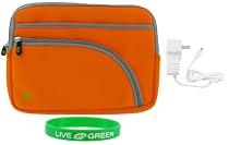Non-OEM Amazon Kindle DX 9.7 Tri-Pocket Sleeve Case with Home Wall Charger - Orange