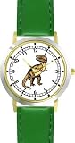 Tyrannosaurus Rex - T Rex - Full Body Dinosaur Animal - WATCHBUDDY&reg; DELUXE TWO-TONE THEME WATCH - Arabic Numbers - Green Leather Strap-Women's Size-Small