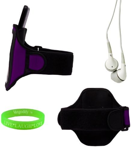 Elegant OEM VG Brand Purple Armband with Sweat Resistant Lining and Unique Key Pocket for Samsung Ativs Smart Phone + Compatible Black 3.5mm Jack Earbud Earphones + VanGoddy Wrist Band