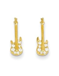MadiK® Childresn 14k Yellow Gold Polished Guitar with CZ Post Stud Earrings