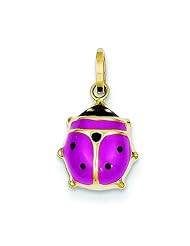 14K Yellow Gold Pink Enameled Ladybug Charm Pendant