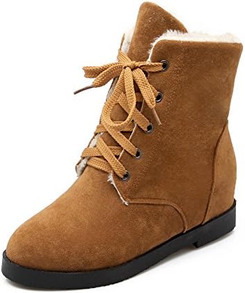 Fashion Women Suede Flat Ankle Boots Lace Up Fur Lined Winter Warm Cotton Snow Shoes