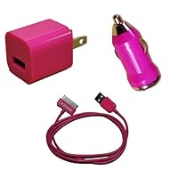 KHOMO: PINK Color USB Travel Kit with a 6ft SUPER Long USB cord + Car Charger + Wall Charger Adapter for Apple iPod & iPhone