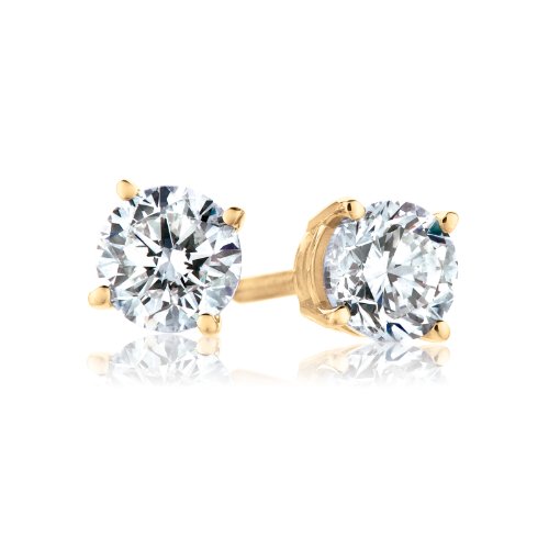 Diamond Stud Earrings:18k Yellow Gold, Round, Diamond 4-Prong Stud Earrings (1/2 cttw, H-I Color, SI1-SI2 Clarity) Images
