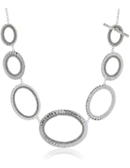 Judith Jack "Silver Halo" Sterling Silver and Marcasite Hammered Oval Drama Toggle Necklace, 18"