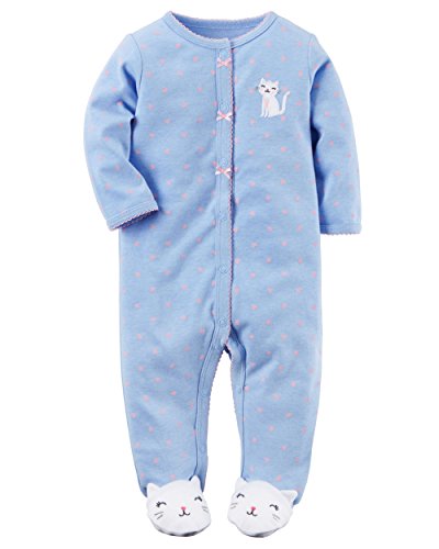 Carter's Baby Girls' Cotton Sleep & Play (3 Months, Blue Cat)