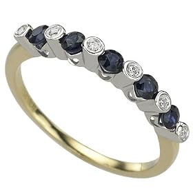 14K Two Tone Gold Round Sapphire & Bezel Set Diamond Band Ring