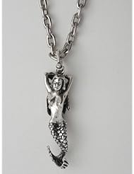 Three Dimensional Posing Mermaid Necklace Sterling Silver on 20 Inch Stainless Steel Heavy Link Chain