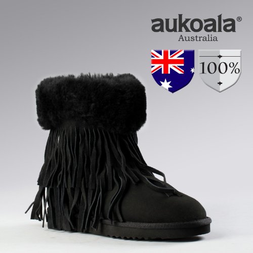 Aukoala Snow Boots Australia Sheepskin Warm Meri For Womens_Black_Us Size 5 On Sale