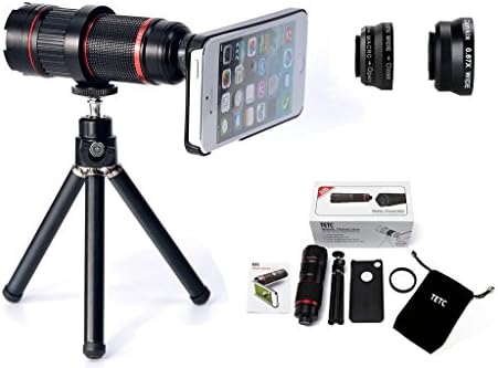 ONTEFIY Camera Lens Kit including a 4X-12X Telephoto Lens / Fisheye Lens / 2 in 1 Macro Lens and Wide Angle Lens / Mini Tripod / Universal Phone Holder / Hard Case / Bag / ONTEFIY Cleaning Cloth for iPhone 5 5S