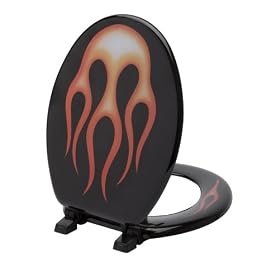 On The Edge 780003 Black with Flames Elongated Toilet Seat
