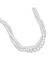 MMA Silver - 17 inch Triple Strand Graduated Freshwater Pearl Necklace