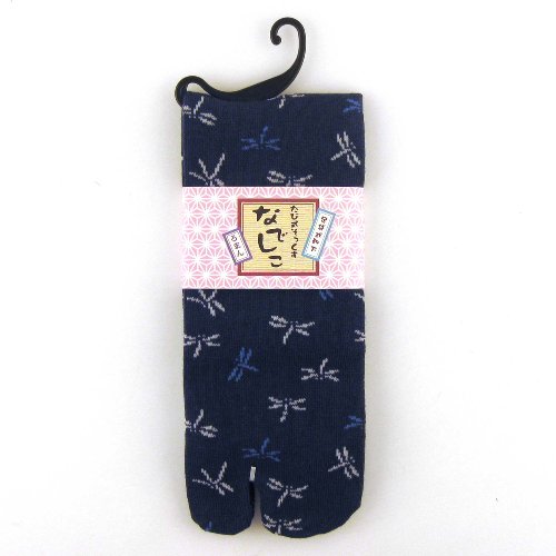 Women's Dragonfly Tabi Fashion Midcalf Socks with 7 inch cuff, Navy Blue