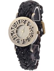 HACBIWA Fashion Womens Ladies Girls Weave Leather Hollow Band Wrist Watch Black