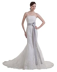 Strapless Mermaid Lace Natural   Waistline Floor Length  Dress with a Brush/Sweep Train  With a Sash 