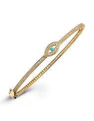 0.41 total carat Round Cut Diamond & Turquoise Bangle in 14k Yellow Gold Evil Eye Design
