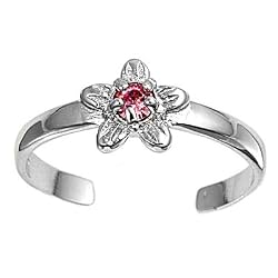 Sterling Silver Fashion Toe Ring -Star with Pink CZ - 2mm Band Width