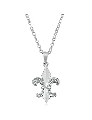 Diamond Fleur-de-lis Pendant in Sterling Silver 18" Chain