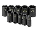 SK Hand Tools 4060 10-Piece 3/8-Inch Drive Semi-Deep Fractional High Visibility Impact Socket Set