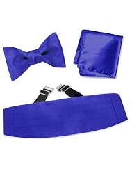 Mens Silk Freestyle Bowtie and Cummerbund Set by Elite Solid in Blue Iris by Elite