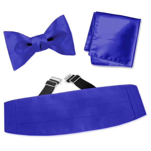 Men's Silk Freestyle Bowtie and Cummerbund Set by Elite Solid in Blue Iris