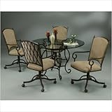 Atrium Elegant 5 Piece Glass Top Dining Set with Chair with Casters
