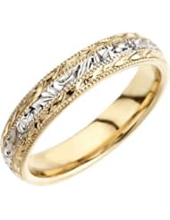 14K Yellow/White Gold SIZE 5 Two Tone Hand Engraved Band Ring Size 5