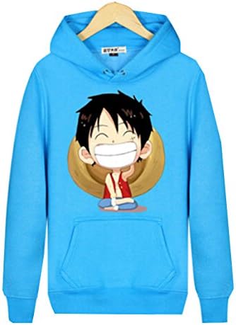 Km Autumn Men One Piece Luffy Hoodie Coat/jacket Thicken Anime Pullover Sweater (XL, Lakeblue)