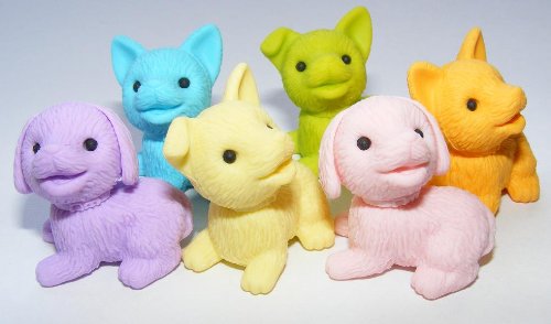 SET OF 6 JAPANESE DOG ERASERS