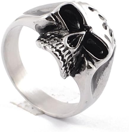Jewelryfinds Wide Silver Men Exaggerated Personality Street Hip-Hop Punk Rock Skull Ring
