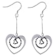 EXP Sterling Silver Double Heart and Hoop Dangle Earrings