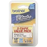 Brother Printer P-Touch M2312PK M Series Tape Cartridges for P-Touch Labelers, 1/2w, Black on White, 2/Pack (BRTM2312PK)