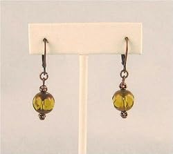 Earrings - E197 - Copper & Glass Beads (10 mm) ~ Lime
